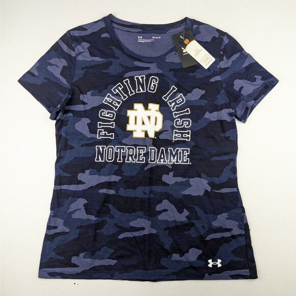 Under Armour Women's Blue Camo Notre Dame Fighting Irish Tee - Medium - Picture 1 of 4